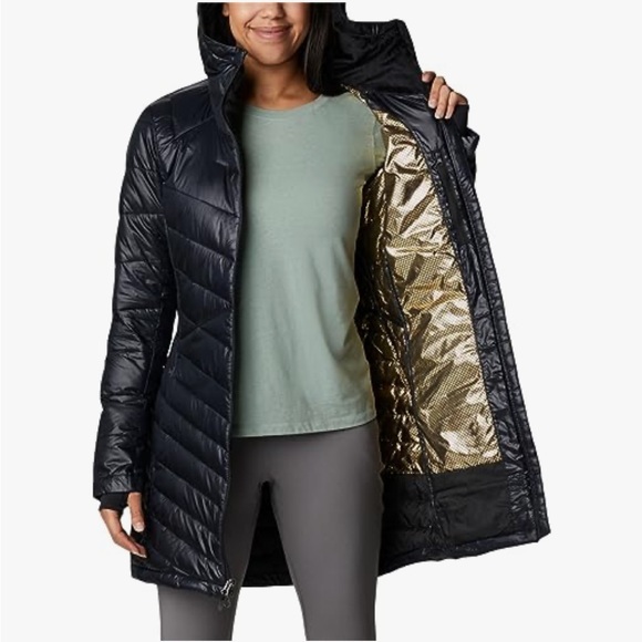 Columbia Joy Peak Mid Jacket Omni Heat Puff Coat Hooded Navy Blue Gold Size 3X - Picture 1 of 16